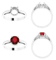 6.5mm Silver Round Ring Setting Scroll Solitaire Ring Mount Sterling 4 Prong