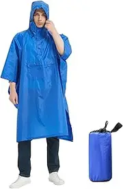 [Generic] Rain Poncho with Hood Rain Jackets Polyester Taffeta Rain Cape for for Hiking Camping Cycling Army Green