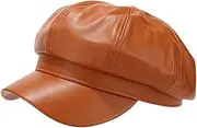[Generic] Vintage PU Leather Newsboy Caps Women's Fashion Beret Octagonal Hats Fiddler Cap Casual Cabbie Hat Painter Artist Hat