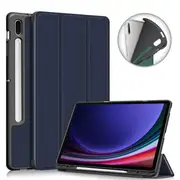 For Samsung Galaxy Tab S10 Ultra /S9 Ultra /S8 Ultra Pencil Holder Case, Leather Smart Stand Cover (Navy Blue)