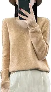 [Hamthuit] Womens Basic V-Neck Pullover Sweater Wool Long Sleeve Cashmere Knitwear Sweater Female Sweater