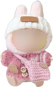 Clothes for Labubu(NO Doll) , Handcrafted Crochet 3-Piece Set for 17cm Doll, Premium Outfit with Accessories for Labubu, Stylish Clothes for Labubu Doll (Pink)