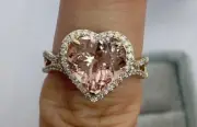 2.50 Ct Heart Simulated Peach Morganite Wedding Halo Ring 14K Rose Gold Plated