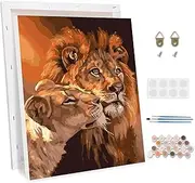 TOSTOG Paint by Numbers for Adults with Frame,Painting by Numbers on Canvas for Adults,Lion Acrylic Pigment Drawing Paintwork Kit for Home Wall Decor 12x16inch/30x40cm