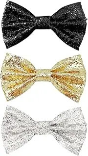 Weenwill Glitter Bow Tie,3 Pcs Sequin Pre-tied Bow Tie for Men Sparkling Sequin Bowtie and Adjustable Strap Buckle Shiny Glittering Fancy Dress Costume Dance Party Stage Show Carnival