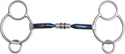 AK Universal Loose Ring Rotary Double Cooper Roller Snaffle Horse Riding Bit Sweet Iron AKRS-2637 (4.75'', Blue-Silver)