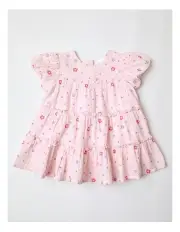 [Sprout] Little Flower Woven Tiered Crinkle Dress in Blush