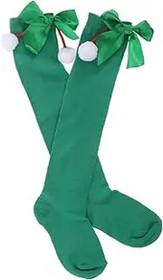 [SAFIGLE] Girls Irish Party Socks Patricks Day Novelty Long Kneecap Socks with Bow and Pompom Embellishments