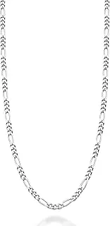 [Miabella] Solid 925 Sterling Silver Italian 2.3mm Diamond-Cut Figaro Link Chain Necklace for Women Men, Made in Italy