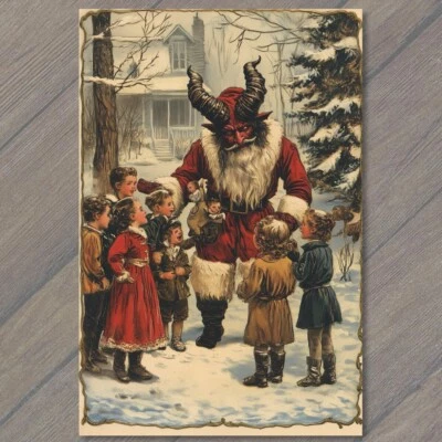 4x6" Krampus Santa Strange Meeting Children Christmas Winter Unusual Retro
