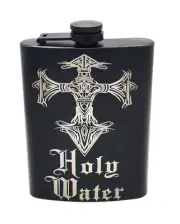 Holy Water Liquor Hip Pocket Flask and Funnel, Engraved Tribal Cross Drink Gift