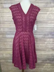 Roz Ali Size 8 NWT Dress Fit & Flare Lace Overlay Plum Wine Sleeveless V Neck