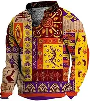 [HanzhuoLG] Men's Vintage Western Tribe Print Henry Neck T Shirt Spring Autumn Outdoor Sports Tactical Long Sleeve Tshirts Color7 XL