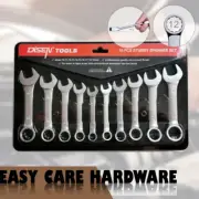 10 pcs Stubby Spanner Set Ring Open End Combination Short Wrench Metric 10-19 mm
