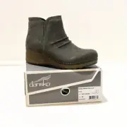 Dansko Caley Milled 1227-947200 Wedge Ankle Boot Womens 39 9Gray Nubuck Side Zip
