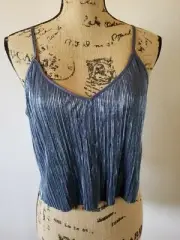 Victoria Secret Crop Tank Camisole Top Large Shine Pleat Dark Gray Shimmer Sleep