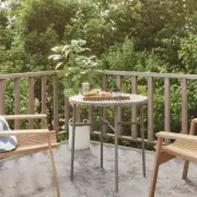 Round Tea Table Poly Rattan Steel Frame Modern Garden Balcony Furniture Grey