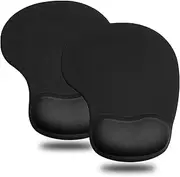 JIKIOU 2 Pack Mouse Pad, Ergonomic Mouse Pad with Gel Wrist Rest Support, Comfortable Wrist Rest Mouse Pad with Non-Slip PU Base for Computer, Laptop, Home, Office & Travel, 9 x 7.5 inch, Black