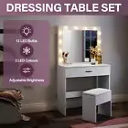 Dressing Table LED 12 Bulbs Makeup Mirror Stool Set Vanity Desk White