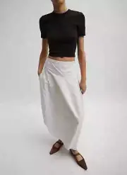 BNWT TIBI Nylon Asymmetrical Balloon Skirt White WOF Classic Long Midi 0