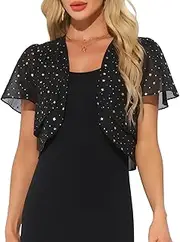 [Allegra K] Bolero Shrugs for Women Glitter Star Short Sleeve Summer Cropped Open Front Cardigan