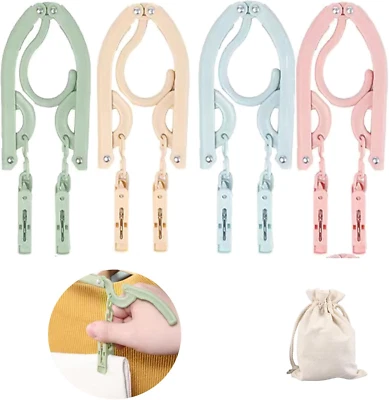 12 Pcs Hangers with 24 Pcs Clips, Folding Clothes Hangers Portable Pants Hangers