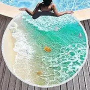 BOYOUTH Round Beach Towel,Dolphins and Turtles at Sea Pattern Printing Beach Mat with Tassels Ultra Soft Super Water Absorbent Multi-Purpose Towel,59 inch-Diameter
