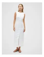 [Seed Heritage] Linen Button Through Midi Dress in Whisper White