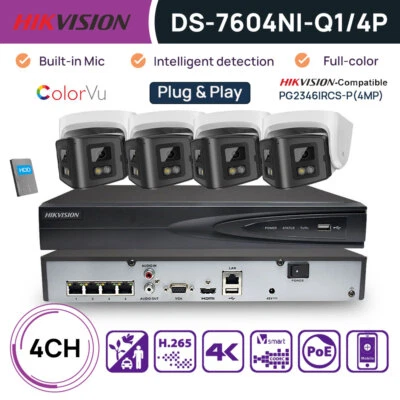 Hikvision 4CH CCTV System 4MP Panoramic IP Camera Dual Light ColorVu+IR MIC Home