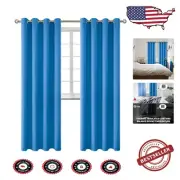 Set of 2 Thermal Insulated Blue 95-Inch Drapes - Noise Reducing Window Treatment
