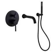 FLG Roman Tub Faucet Wall-Mount Double-Handle w/ Hand Shower Swivel Matte Black