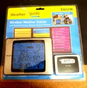 Taylor weath guide in/out thermom w/remote sensor &atomic clock w/forcast 1528