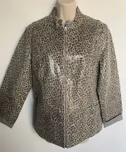 CHICO'S REVERSIBLE Animal Leopard Print /Gray LEATHER JACKET Sz 2