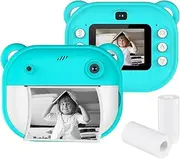 Namolit Kids Instant Print Camera 1080P Digital Camera with Dual Lens, 2 Inch Screen, Built-in Battery, Picture Frames, Thermal Printing Paper - Green