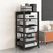Rolling Console Stand, Mobile AV Media Stand with Wheels, Audio Rack Tower with Adjustable Height, Stereo Component Cabinet Storage Rack, Professional Corner TV Shelf,50.1 * 40 * 110cm