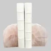 Rose Quartz Bookends, Natural Pink Stone Crystal Book Ends Bookshelf Decor (TE)