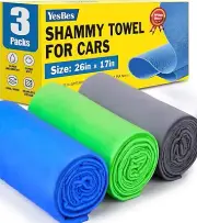 3 Pack Premium Shammy Cloth for Car Drying, 26”X17” Chamois Towel for Car, Towel