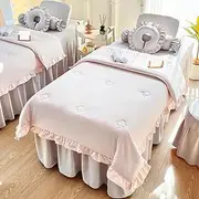 Pink1,80x190cm/31.4x74.8in,Solid Color Massage Bed Cover with Hole,Reusable Washable Massage Table Sheets Elastic Pillowcase Stools Cover Beauty Bed Cover 4 Piece Set