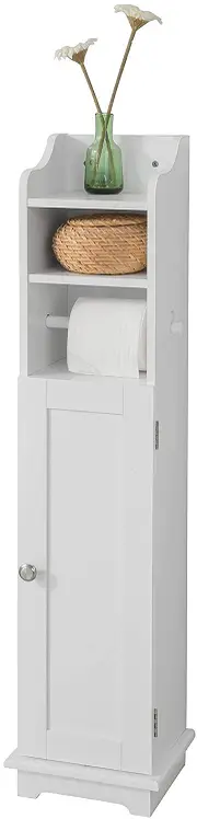 VIKUS Toilet Paper Holder with Storage Free Standing Cabinet Toilet Brush Holder and Toilet Paper Dispenser 20x100x18 cm
