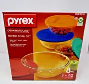 Pyrex Glass Mixing Bowl Set 4 Pieces w/ Lids 1, 1.5, 2.5, & 4 Quart Nesting New