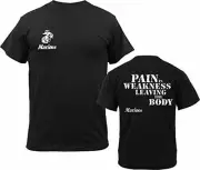 Black USMC Marines Pain Is Weakness Leaving The Body T-Shirt Double Sided Tee