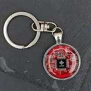 [jiefeng] Red Circuit Board Keychain,Computer Keyring,Original Keychain,Special Keychain,Keychain Accessories,Antique Pendant,Vintage Art picture,Glass Round Silver Keychain,