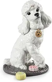 [LLADRÓ] Poodle with Mochis Dog Figurine. Porcelain Poodle Dog Figure.