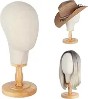 DaizySight Canvas Wig Stand Mannequin Head for Hat Display, 21" Neutral Canvas Head with Detachable Wooden Base, Display Headdress Helmet Bridal Veil Wedding Headpiece Glasses Headpiece Headdbands, Unpinnable