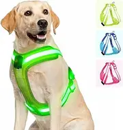 PZRLit Light Up Dog Harness - LED Dog Harness Rechargeable, No Choke Illuminated Glow Dark Harness Vest Waterproof for Medium Large Dogs for Camping Night Safety Walking-Green,M