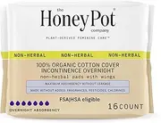 The Honey Pot Company, Non-Herbal Cotton Pads with Wings, Organic Incontinence Overnight, 16 Count