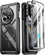 [Poetic] Guardian Case for OnePlus 12 5G (2024), Built-in Screen Protector [Work with Fingerprint ID], [2 Front Frame] Full Body Shockproof Rugged Clear Cover Case, Black/Clear