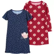 Carters Owl Flower Nightgown Lot Girl 12 14 Long Short Sleeve Red Navy Polka Dot