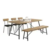 Vegas 6 Seater Dining Set 1.8m Rectangular Dining Table & 1 Benches & 3 Dining Chairs - Maple