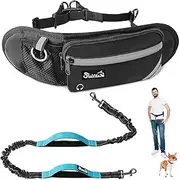 AUTOWT Retractable Hands Free Dog Leash with Pouch, Adjustable Waist Belt Fanny Pack, Reflective Stitching Leash for Running Walking Hiking Jogging Biking (Blue, M)